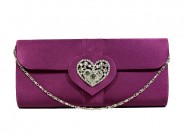 Evening Bag - Satin w/ Rhinestone Heart Charm Accent - Purple BG-92020PU